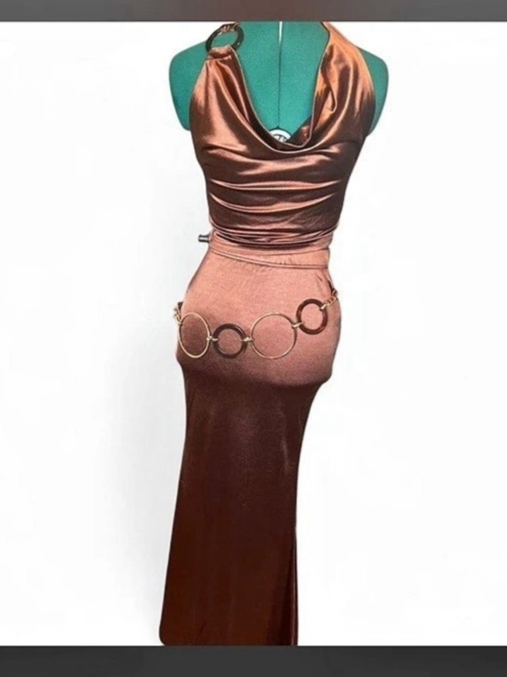 Ruched Maxi skirt and crop top in Brown